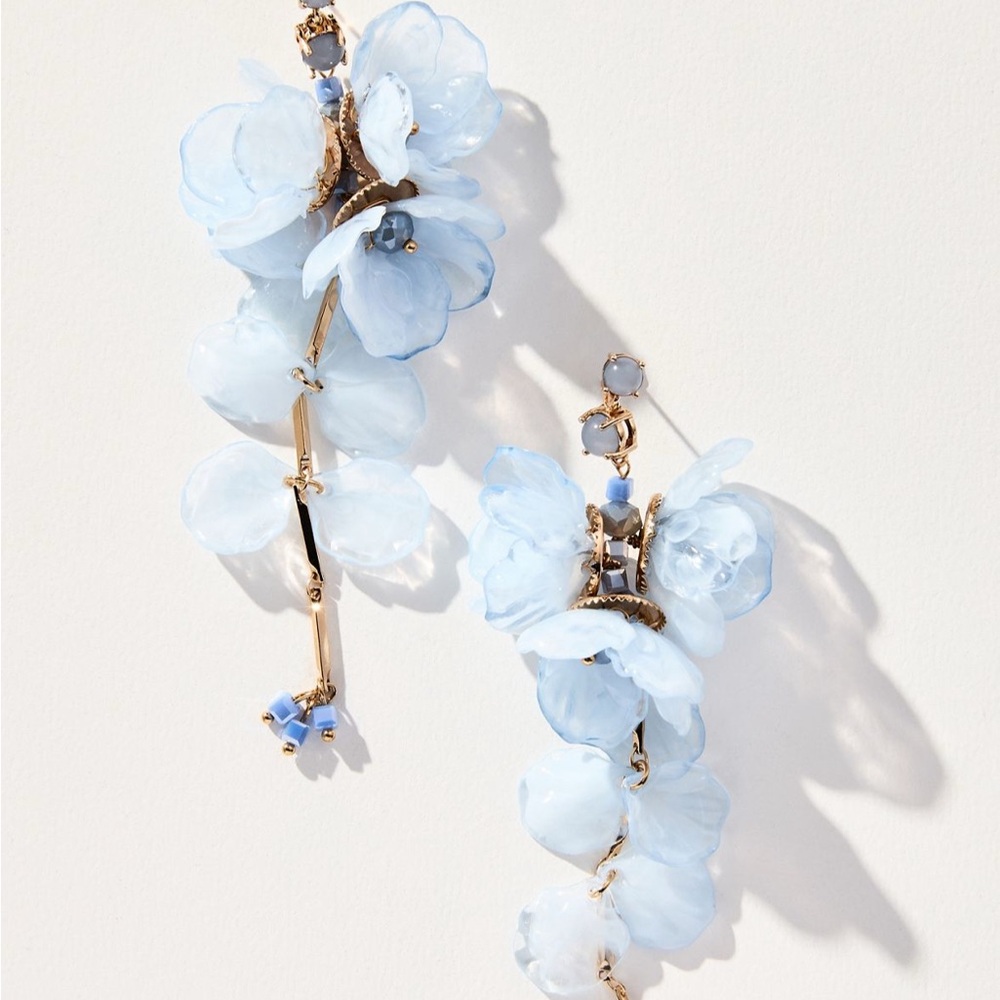 Anthropologie Blossom Drop Light Blue Floral Earrings NWT